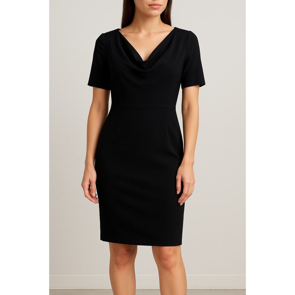 Anne Klein Black Pencil Sheath Dress with Draped Neck
